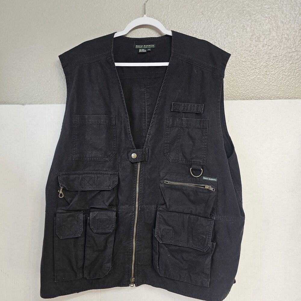 Royal Robbins Vest Mens XXL Black Travel Utility Multi Pocket Mesh Outdoor H576